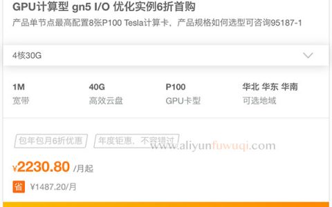 阿里云GPU计算型gn5云服务器I/O优化优惠6折首购