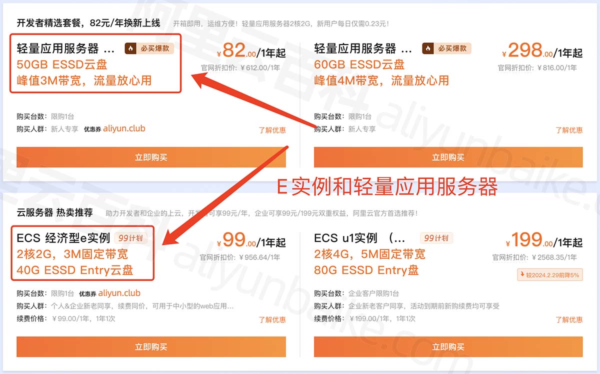 阿里云ECS经济型e实例和轻量应用服务器