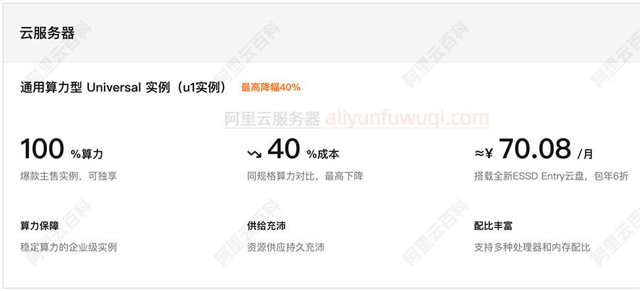 通用算力型Universal实例（u1实例）最高降幅40%