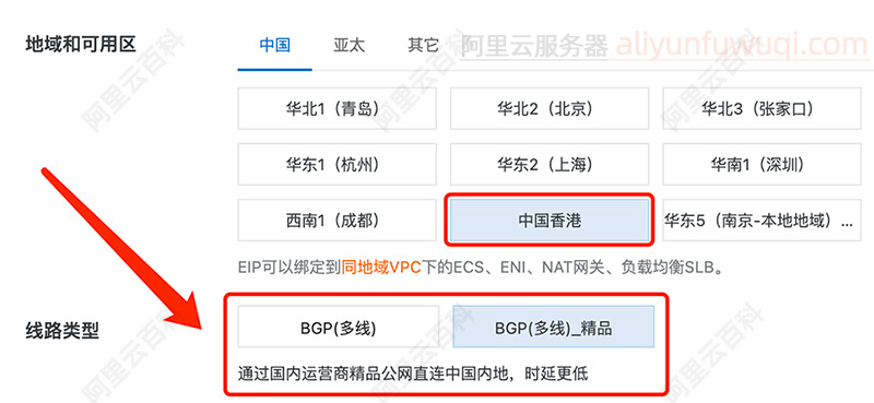 阿里云EIP香港BGP多线精品线路