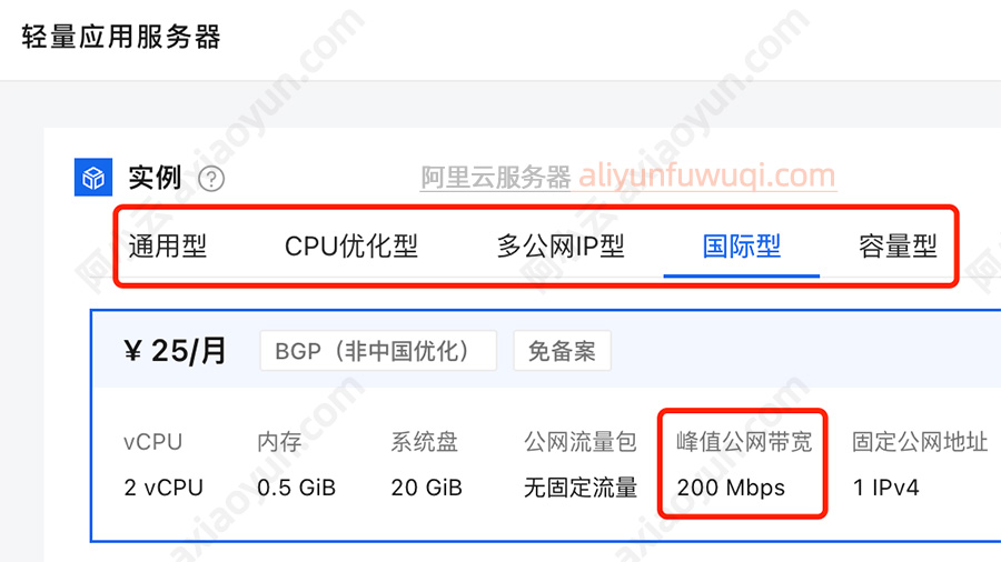 阿里云轻量应用服务器200M峰值带宽