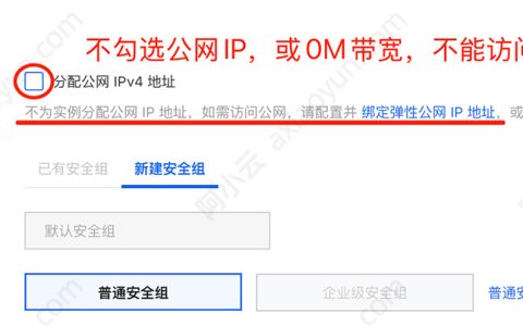 注意：阿里云服务器不选公网IP或0M带宽，是不能访问公网的