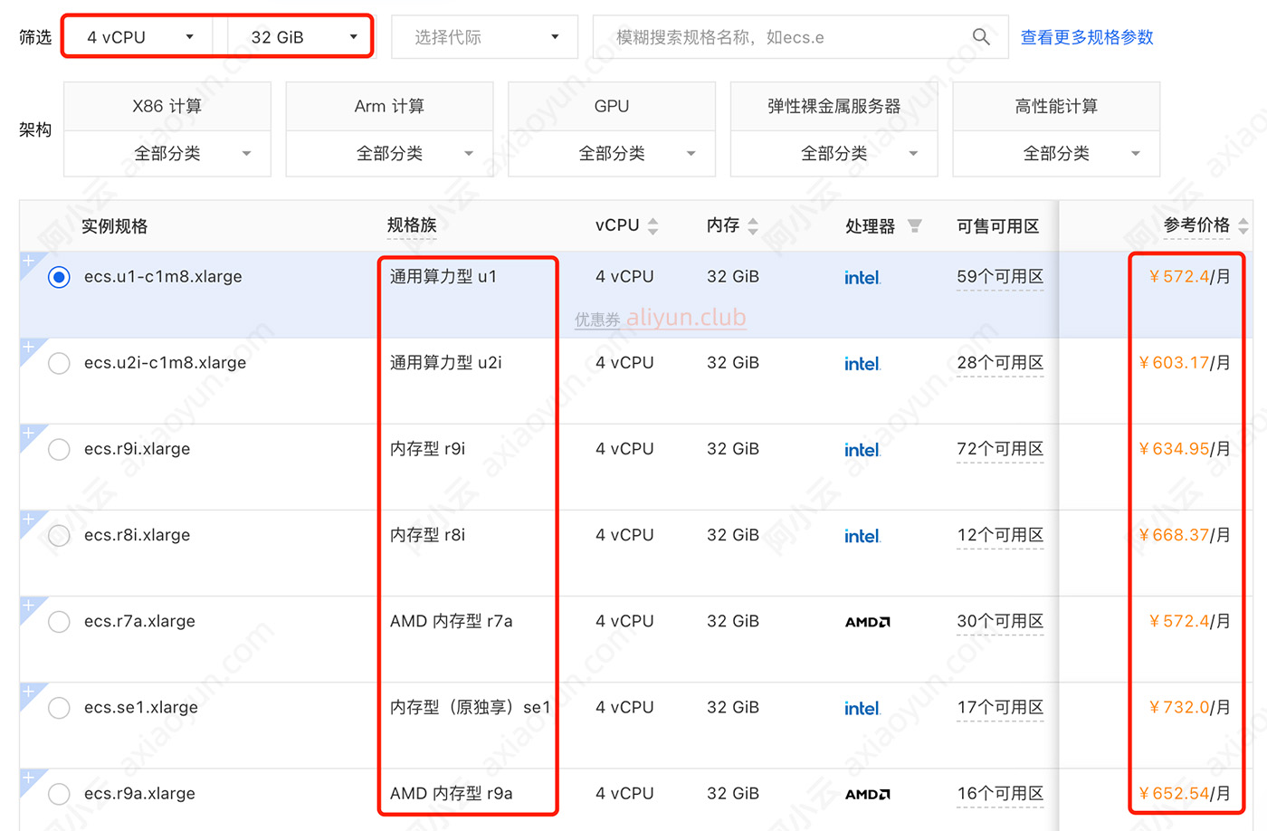 阿里云4核8G云服务器ECS收费价格