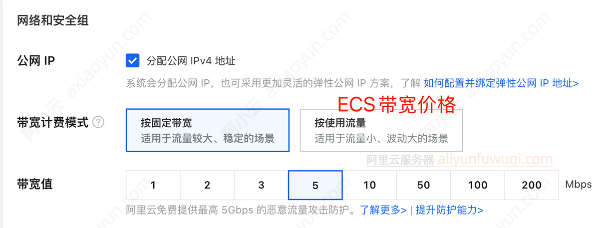 阿里云服务器ECS带宽计费模式